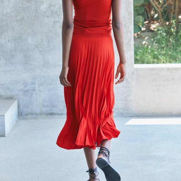 NWT ZARA PLEATED MIDI SKIRT BRICK - Picture 5 of 8